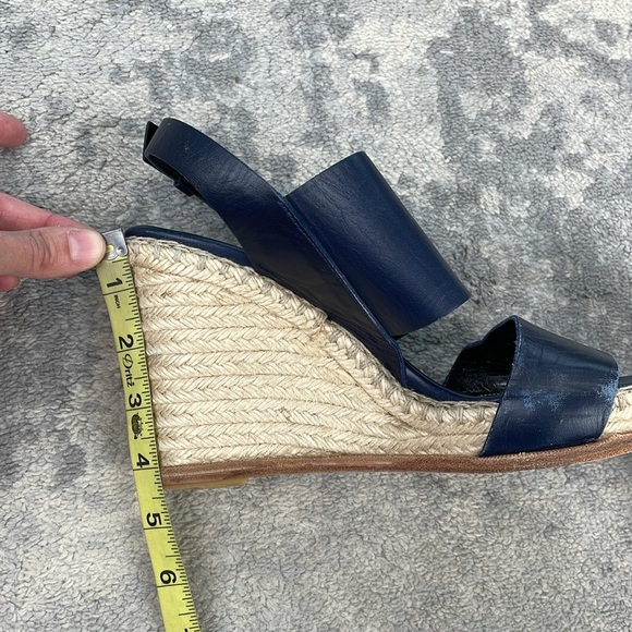 Balenciaga Navy Blue Leather Espadrille Wedge Sandals Sz 39 - Picture 15 of 16